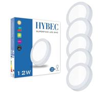 HYBEC - Downlight LED Techo Superficie 12W, Plafón Cocina y Baño, Lámpara de Techo, Blanco Neutro 4000K (Pack 5)