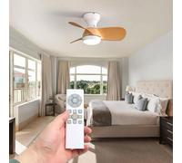HYBEC - Ventilador de techo blanco 58 cm con luz LED 20W regulable | Motor DC 6 velocidades | Mando a distancia | Aspas efecto madera | Ideal para dormitorios o cocinas modernas