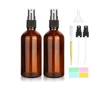 Hyber&Cara Botellas de espray de vidrio ámbar de 100ml, 2 uds., botella de espray de niebla fina vacía, botellas de espray de Perfumes de viaje recargables para aceites esenciales, Perfumes
