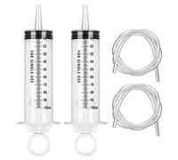 Hyber&Cara Jeringa dosificadora 100 ml con tubo de PVC, jeringa de plástico grande para succión de aceite para engranajes de motor, líquido de frenos sangrante, alimentación, jardinería, 2 piezas