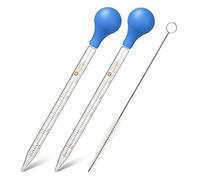 Hyber&Cara Pipetas Cuentagotas 10ml,2Pcs Vidrio Pipeta,Pipeta de Cristal,Gotero de Cristal de Calibración,Pipeta Graduada con Bulbo de Goma Para Laboratorio + 1 x Cepillo de Limpieza