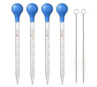 Hyber&Cara Pipetas Cuentagotas 10ml,4Pcs Vidrio Pipeta,Pipeta de Cristal,Gotero de Cristal de Calibración,Pipeta Graduada con Bulbo de Goma Para Laboratorio + 2 x Cepillo de Limpieza