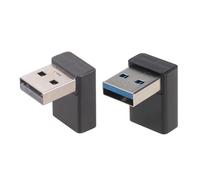 HYBEW Paquete de 2 adaptadores USB 3.0 de 90 grados hacia arriba hacia abajo macho a hembra, 15 W, acoplador de conexión de alimentación para portátiles, PC, ahorro de espacio, color negro
