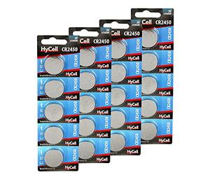 HyCell Pilas de botón CR2450 de Litio, 20 Unidades, 3 V, de Primera Calidad, para Uso Diario en Dispositivos como mandos a Distancia, Llaves de Coche, calculadoras, básculas, etc.