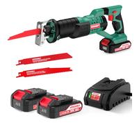 HYCHIKA 18V Sierra Sable Inalámbrica, Sierra Alternativa de 2 Baterías 2.0Ah, 0-2800 SPM, 2 Hojas de sierra, Cargador Rápido, Luces LED, Ideal para Cortar Madera y Metal