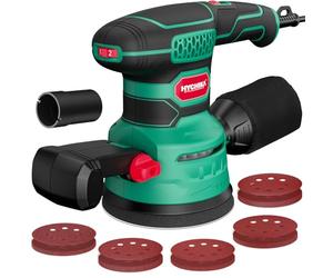HYCHIKA 450W Lijadora Orbital, Seis velocidades de 6000-12000 OPM, eficiente sistema de recogida de polvo con 20PCS de papel de lija, ideal para el lijado de metal y madera