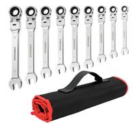 HYCHIKA 9 Llaves Carraca 72T para Auto y Mantenimiento | Rango 6-19mm, juego incluye llaves fijas y combinadas, con bolsa enrollable