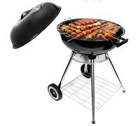 HYCHIKA Barbacoa de Carbón Redonda, Ø47cm 18pulgada Parrilla Compacta con Tapa y Ruedas para Jardín, Balcón y Camping