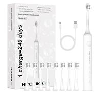 HYCHIKA - Cepillo de dientes eléctrico recargable sónico con 8 cabezales de cepillo de dientes, 240 días de duración de la batería, 3 modos de limpieza, IPX7, temporizador inteligente de 2 minutos