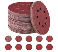 HYCHIKA Discos de lija, 100 Piezas 125 mm Discos Hook and Loop, 60, 80, 100, 120, 150, 180, 240, 320, 400 granos, 8 Agujeros para Lijadora Orbital