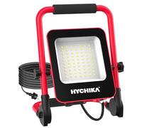 HYCHIKA Foco Trabajo LED 50W, 5500LM Foco LED Con Giratorio 360°, Impermeable, Soporte plegable, para Uso en Interiores y Exteriores, para Obra, Taller, Garaje,6500K Luz Blanca
