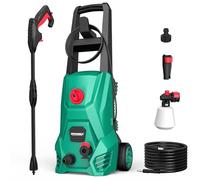 HYCHIKA Hidrolimpiadora, 110 Bar Max. 410 l/h Caudal 1500W Lavacoches Portátil con Depósito de Espuma, Manguera de Alta Presión 5m, Cable 5m, hidrolavadora Ideal para Coches Vallas Patios