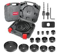 HYCHIKA - Juego de 19 sierras perforadoras con 19-152 mm, 13 hojas de sierra, 2 mandriles, 2 brocas, 1 placa de instalación, 1 llave hexagonal, ideal para madera blanda, madera contrachapada, yeso