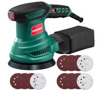 HYCHIKA Lijadora Orbital 300W, 6 Velocidad 13000RPM, Motor Cobre. | Lijadora Eléctrica para Madera con 12 Lijas 125mm (80/120/240), Bolsillo Recogida Lavable para Madera y Metal