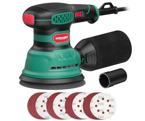 HYCHIKA Lijadora Orbital 300W, 6 Velocidades 12000OPM. | Lijadora Eléctrica para Madera con 16 Discos 125mm, Recogida Polvo y Frenado Rápido, para Lijar y Pulir