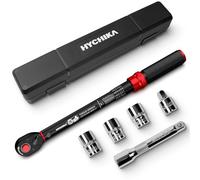 HYCHIKA Llave Dinamométrica 1/2" 40-220 Nm - Precisión ±2%, 72 Dientes Doble Sentido para Coches, Camiones y Motos, Mecanismo Click, con Adaptador 3/8", Alargue y Vasos (17, 19, 21mm)