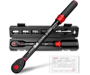 HYCHIKA Llave Dinamométrica 1/2" 40-220 Nm - Precisión ±2%, 72 Dientes Doble Sentido para Coches, Camiones y Motos, Mecanismo Click, con Adaptador 3/8", Alargue y Vasos (17, 19, 21mm)