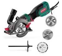 HYCHIKA Mini Sierra Circular 750W 3500RPM, Sierra Compacta de Mano con 3 Hojas (24T/60T/9T) para Madera, Metal y Azulejo, Corte Bisel 45°/90° (Profundidad Máx 48mm), Bricolaje