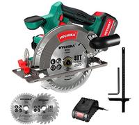 HYCHIKA Sierra circular sin cable, 18V con 2 hojas de 165 mm, profundidad máx. de corte 53 mm (90°)/36 mm (45°),(Cargador rápido y batería de 4,0 Ah incluidos)