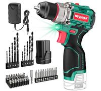 HYCHIKA Taladro atornillador batería, motor sin escobillas, 45Nm Máx, con 23+1 de par de giro, 2 velocidades, 1500mAh 53 accesorios Adecuado para atornillar, taladrar en madera, plástico, metal