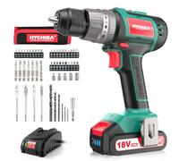 Taladro Atornillador Brushless 18V, HYCHIKA Taladro Percutor, Batería 2.0Ah con 60Nm, 53 Accesorios, 21+3 Ajustes, Cargador Rápido, 2 Velocidad, LED Para Hogar Bricolaje