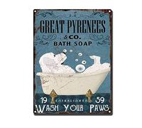 HYCLAM Cartel de lata con texto en inglés "Great Pyrenees Bath Soap Company Wash Your Paws Restoring Ancient Ways Wine Cellar The hotelThe Wall Decor" pintura de 12 x 16 pulgadas