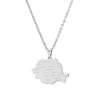Hyclam Collar con colgante de mapa de Rumania de acero inoxidable, collar de contorno de país, joyería con dije de cadena fina, collar de cadena fina