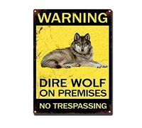 HYCLAM Letrero de metal con texto en inglés "Warning Dire Wolf On Premises S Restoring Ancient Ways Wine Cellar The hotelThe Wall Decor" (30,5 x 40,6 cm)