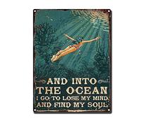 HYCLAM Letrero vintage e Into The Ocean I Go to Lose My Mind and Find My Soul Restoring Ancient Ways Wine Cellar The hotelThe Wall Decor Painting 30.5 x 40.6 cm - Cartel de lata