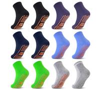 HYCLES Stoppersocken Kinder Trampoline Rutschsocken Kinder - 6 Paar Yoga Training Sport Baumwolle Socken für Jungen Mädchen 2-13 Jahre, 01# Negro + Gris + Azul Marino + Verde + Violeta, 6-9 años
