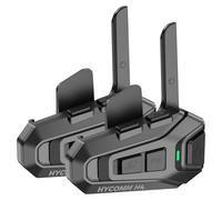 HYCOMM H4 Intercomunicador Casco Moto Bluetooth de 4 Vías con Alcance de hasta 2000 m, Audio Multitarea, Batería de 35 h, Cancelación de Ruido DSP, IP67 Impermeable, Radio FM, Pack de 2