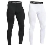 HYCOPROT Pantalones de Compresión para Hombre Secado Rápido Pantalones Deportivos de Entrenamiento Leggings Correr Pantalones de Baloncesto para Running Fitness Yago (Negro/Blanco, L)