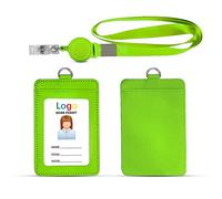 HYCOPROT Soporte para credencial de piel sintética con 1 ventana de identificación,soporte para tarjeta con clip de carrete retráctil y mosquetón de identidad (Verde, Derecho)