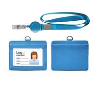 HYCOPROT Soporte para credencial de piel sintética con 1 ventana de identificación,soporte para tarjeta con clip de carrete retráctil y mosquetón de identidad (cielo azul, Horizontal)