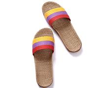 HYCYYFC Pantuflas para mujer, zapatos cómodos de casa para interior/exterior, pantuflas acogedoras de punta abierta para mujer, suela dura de cáñamo y lino con soporte de arco (color: rojo, tamaño: 35