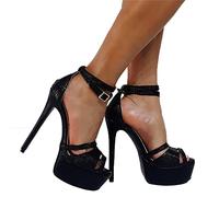 HYDgfiuf Tacones Negros Atractivos para Mujer, Tacones Altos Fetiche, Sandalias de Plataforma, Tacones de Baile de Barra de Club Nocturno de Stripper Zapatos de Vestir de Fiesta de Boda,Negro,40