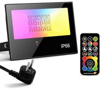 HYDONG Foco LED Exterior 50W RGBW, 500W equivalente Control remoto focos cambio de color, Proyector RGB interior 5000LM blanco cálido 2700k, 120 colores Iluminación de caminos enchufe