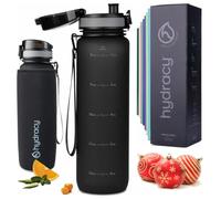 Hydracy Botella de Agua con Marcador de Tiempo - 1 L Botella de Agua Deportiva sin BPA - Botella de Gimnasio Antifugas con Funda Antitranspirante e Colador de Infusión