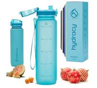 Hydracy Botella de Agua con Marcador de Tiempo - 1 L Botella de Agua Deportiva sin BPA - Botella de Gimnasio Antifugas con Funda Antitranspirante e Colador de Infusión