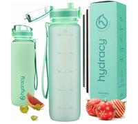 Hydracy Botella de Agua con Marcador de Tiempo - 1 L Botella de Agua Deportiva sin BPA - Botella de Gimnasio Antifugas con Funda Antitranspirante e Colador de Infusión