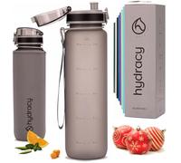 Hydracy Botella de Agua con Marcador de Tiempo - 1 L Botella de Agua Deportiva sin BPA - Botella de Gimnasio Antifugas con Funda Antitranspirante e Colador de Infusión