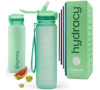 Hydracy Botella de Agua con Pajita - 1 L sin BPA Botella de Motivacional y Manga sin Sudor - Botella de Gimnasio a Prueba de Fugas con Marcador de Tiempo - Deportes y Aire Libre