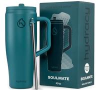 Hydracy Soulmate - Vaso de 40 onzas con asa y pajilla abatible, vaso aislado 100% a prueba de fugas reutilizable con popote de acero inoxidable, taza de viaje con base de goma apta para portavasos