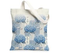 Hydrangea - Bolsa de lona para mujer, diseño náutico vintage con anclas de concha de verano, color azul, lavable, reutilizable, bolsas pequeñas ideas para, Azul, 13x15 Inch
