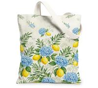 Hydrangea - Bolsa de lona para mujer, flores botánicas de limón, color azul, lavable, reutilizable, ideal para viajes, trabajo, compras, librería, 13 x 15 pulgadas