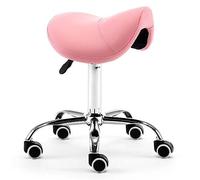 Hydraulic Saddle Stool on Wheels, Modern Swivel Rolling Seat/Salon Chair for Spa Massage, Comfortable Beauty Balance Chair for Healthy Back, JYLSSKUK, Pink