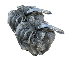 Hydréa London Large Exfoliating Body Puff/Scrunchie/Buffer - Bath & Shower Twin Pack (Grey)