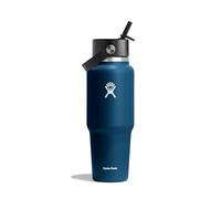 HYDRO FLASK - Botella de viaje con paja Flex ancha 946 ml (32 OZ) - Botella de acero inoxidable aislada al vacío y tapa Flex a prueba de fugas - Se ajusta a portavasos - Indigo