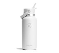 Hydro Flask - Wide Flex Straw Cap 946 ml (32 oz) Botella - Acero inoxidable, popote a prueba de fugas, apta para lavavajillas - Aislada, 24 h fría - Boca ancha, apta para cubos de hielo - White