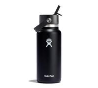 Hydro Flask - Wide Mouth - Botella de Agua 946 ml (32 oz) - Acero Inoxidable con Aislamiento al Vacío y Tapa de Pajita Flexible - Wide Mouth - Black